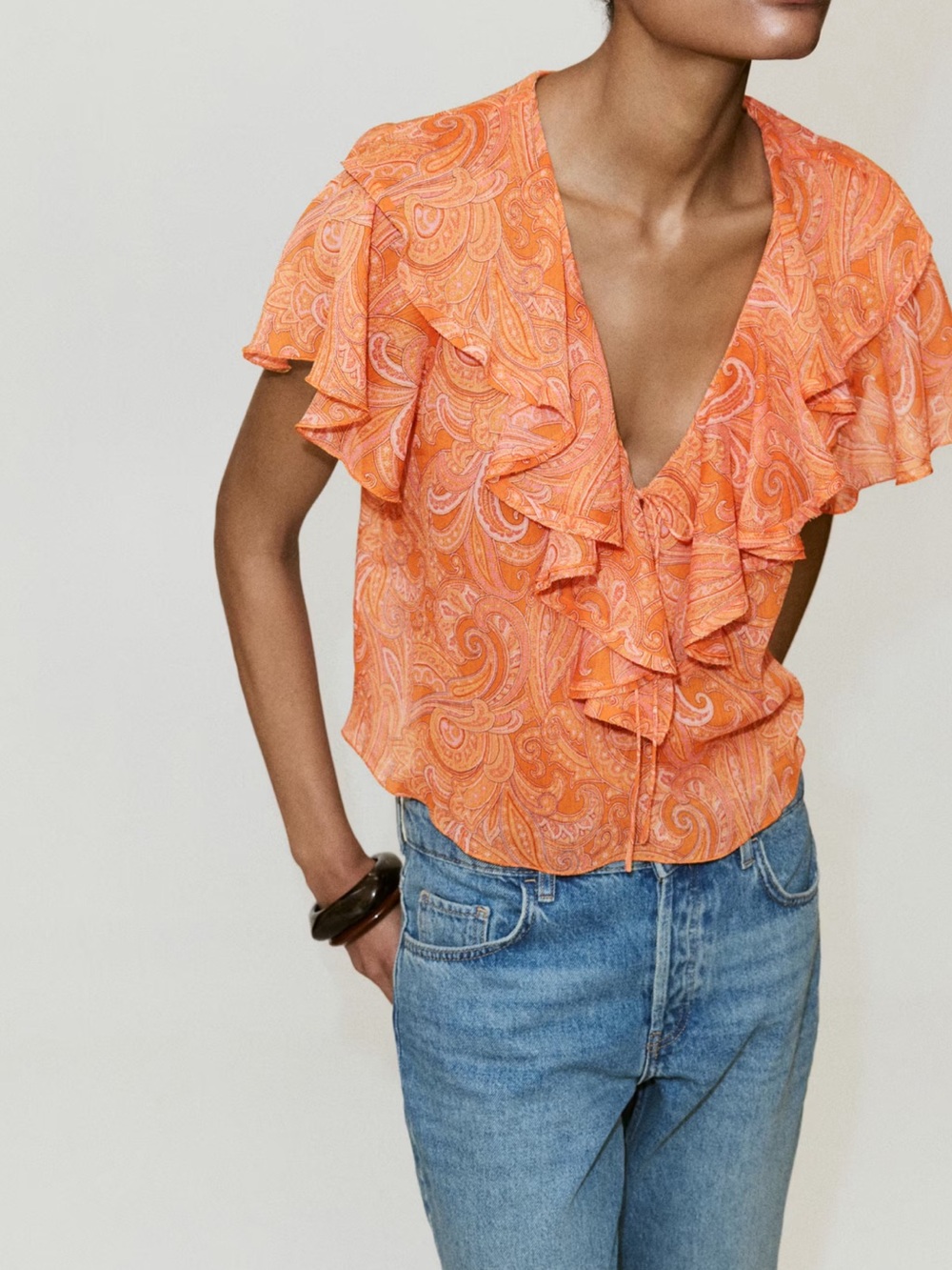 Mango Ruffles Printed Blouse